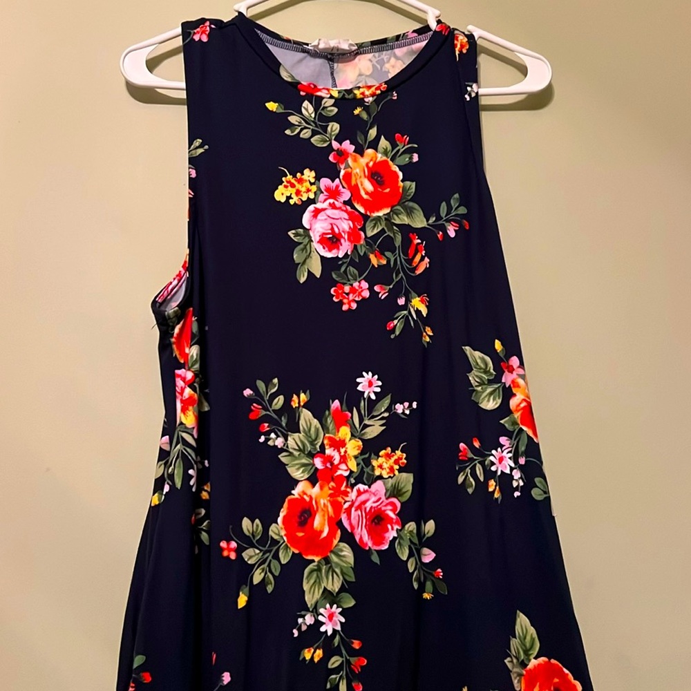 Sleeveless Blue Floral Dress